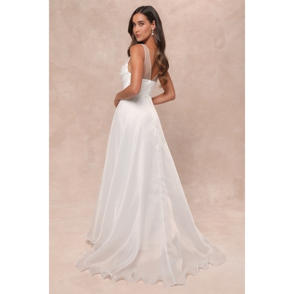 Lulus Yours For Eternity White Organza Embroidered Pleated Maxi Dress - Size S